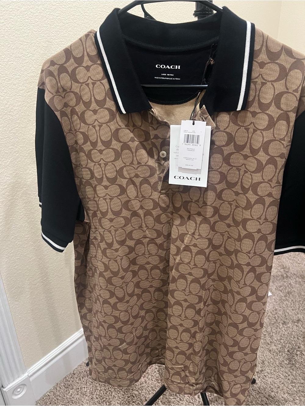 Coach Men's Brown Signature Polo with Black Trim
